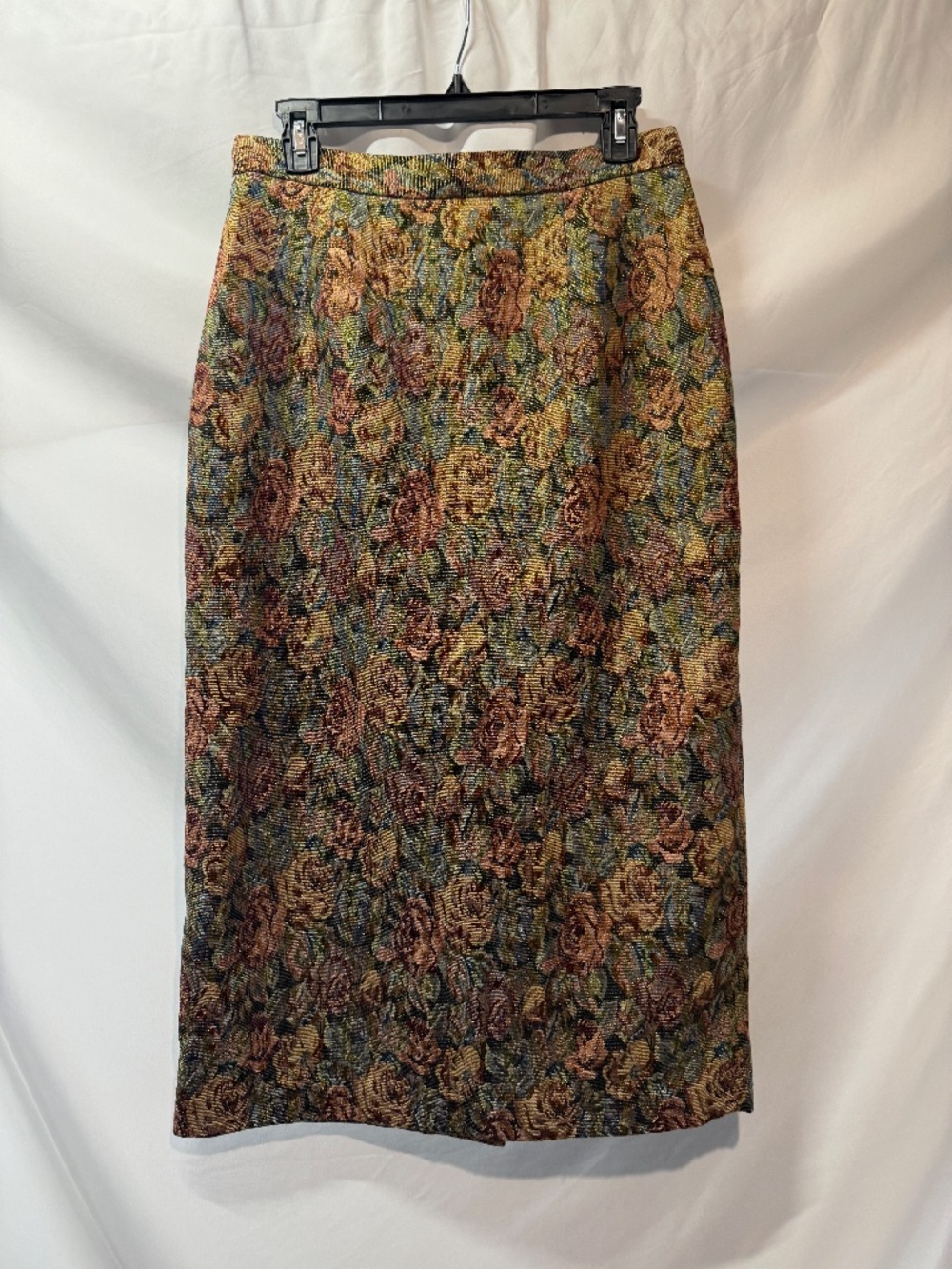 Vintage Stella Louise for KB 12 Floral Tapestry Metallic Gold Midi Skirt